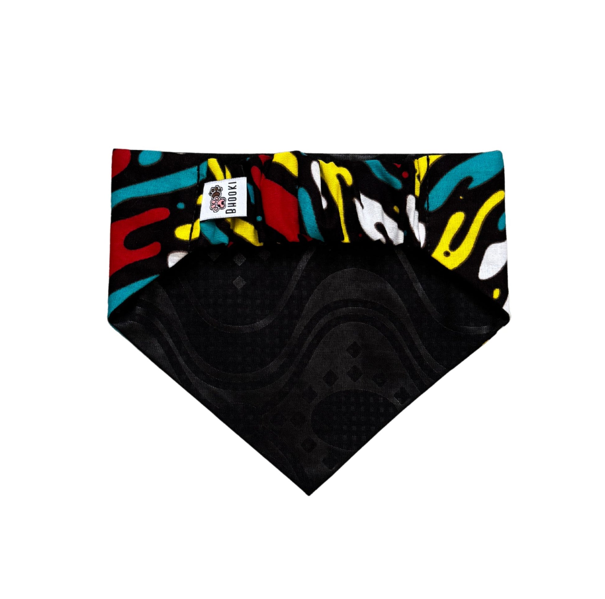 Colourful bandana with abstract patterns on a white background