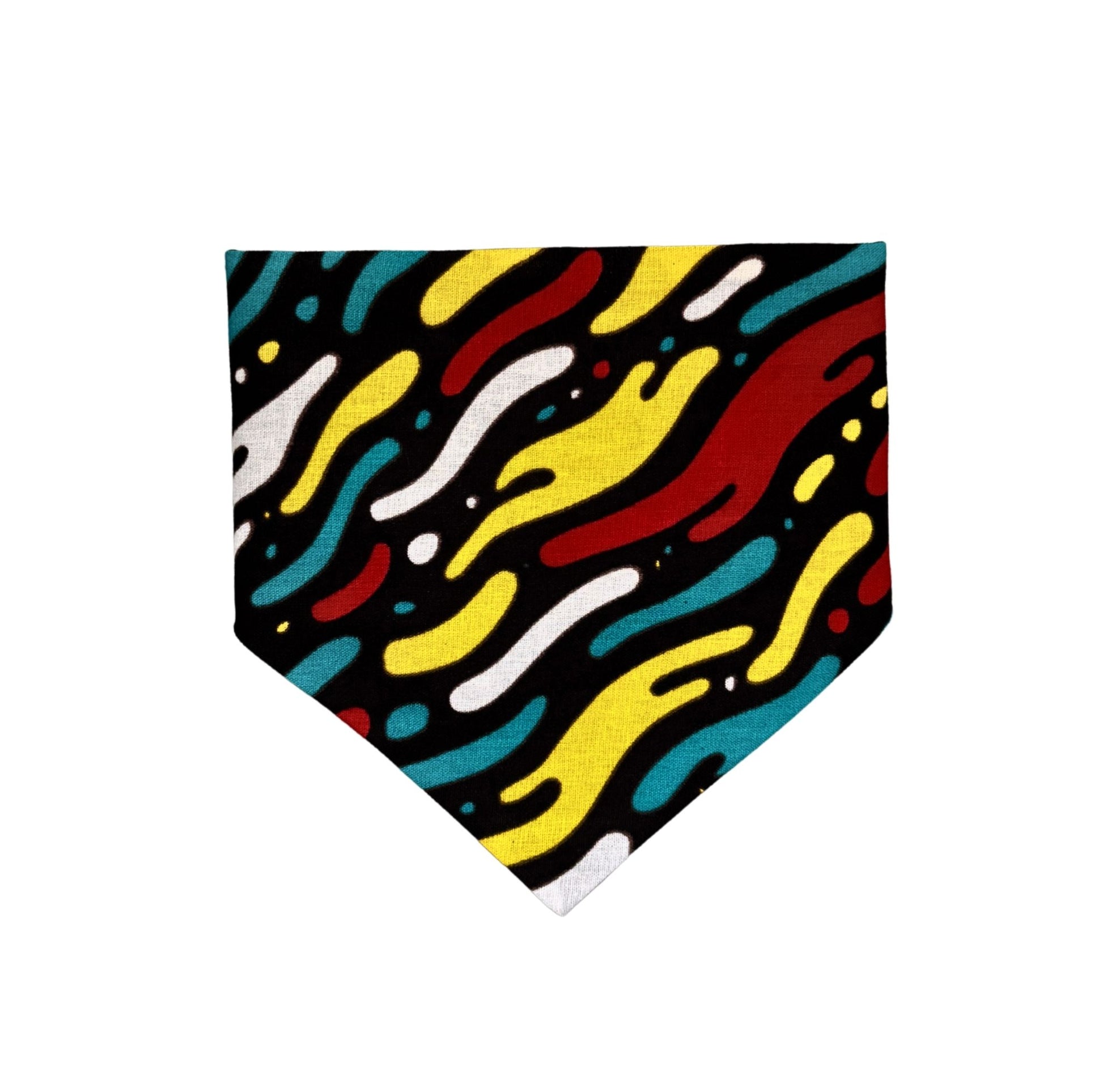Colorful abstract patterned dog and cat bandana on a white background