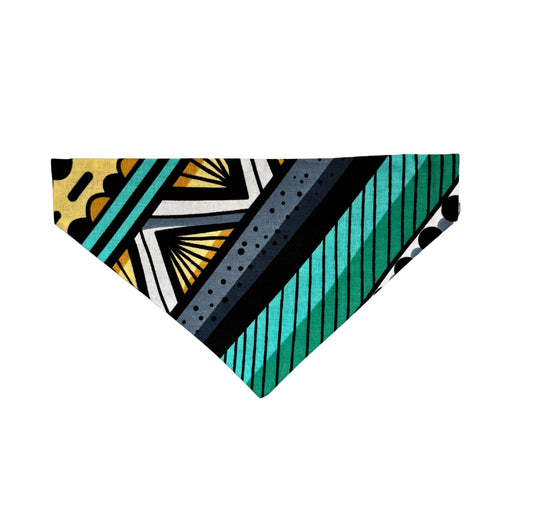 Colorful geometric patterned DOG AND CAT BANDANA on a white background