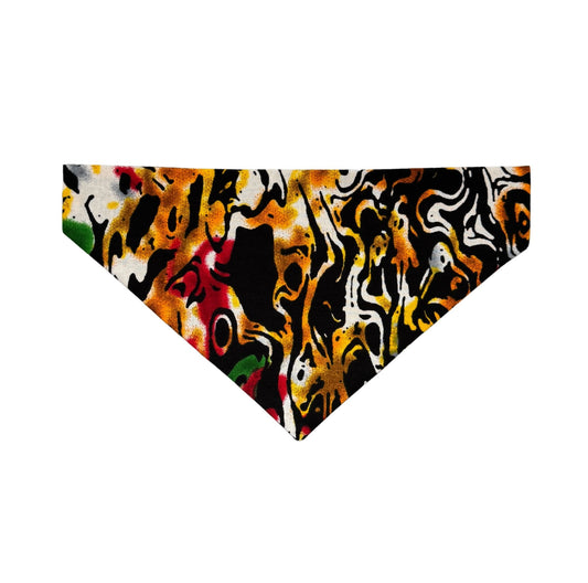 Colorful abstract patterned dog bandana on a white background