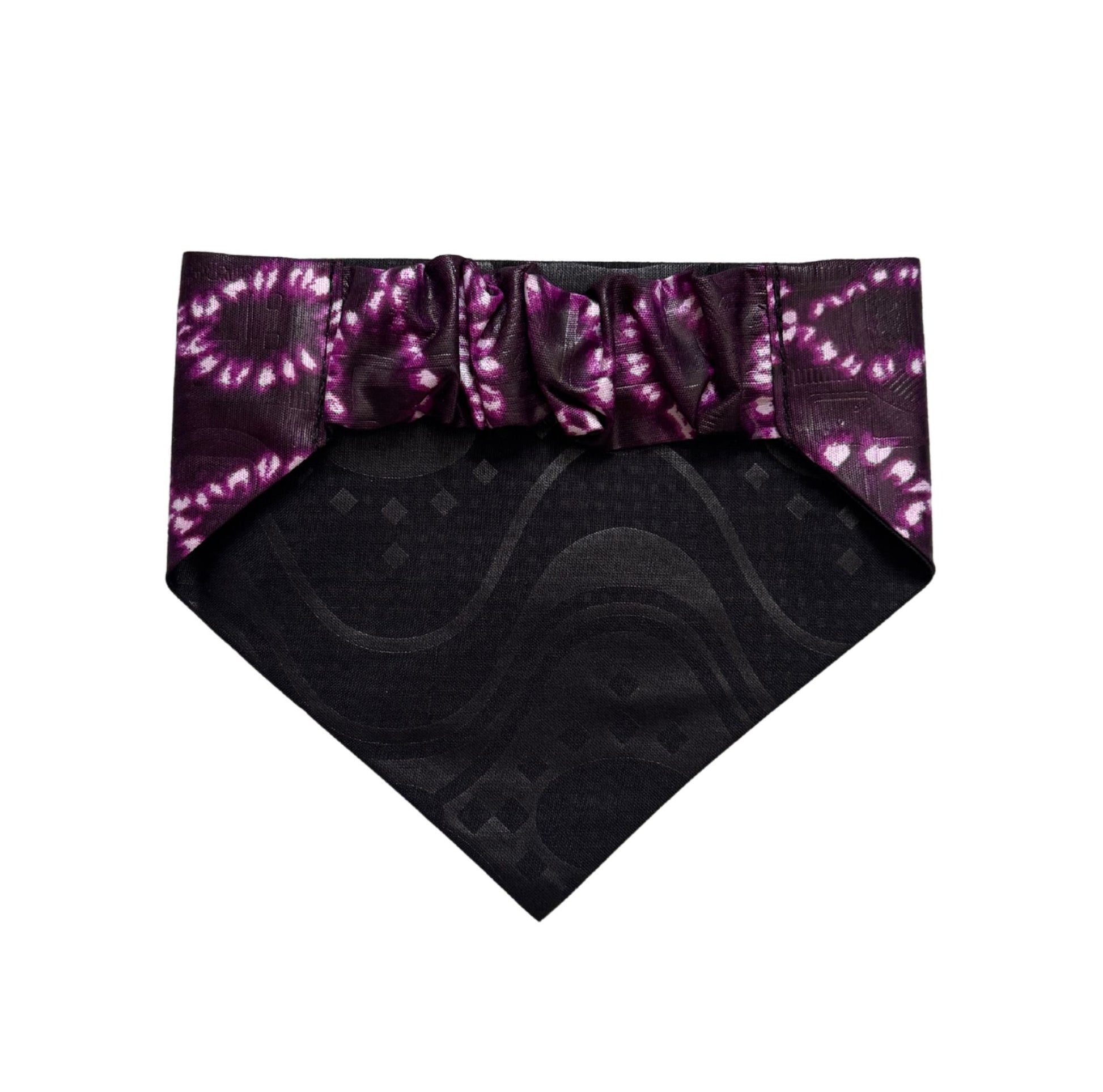 tie-dye  scrunchie dog bandana with purple pattern  on a white background