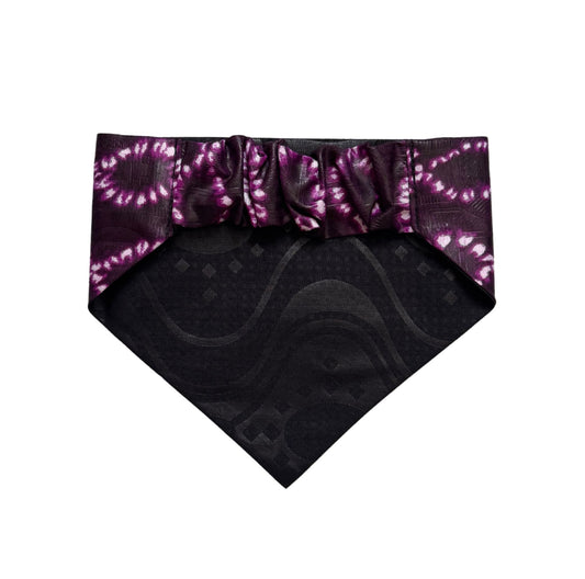 tie-dye  scrunchie dog bandana with purple pattern  on a white background