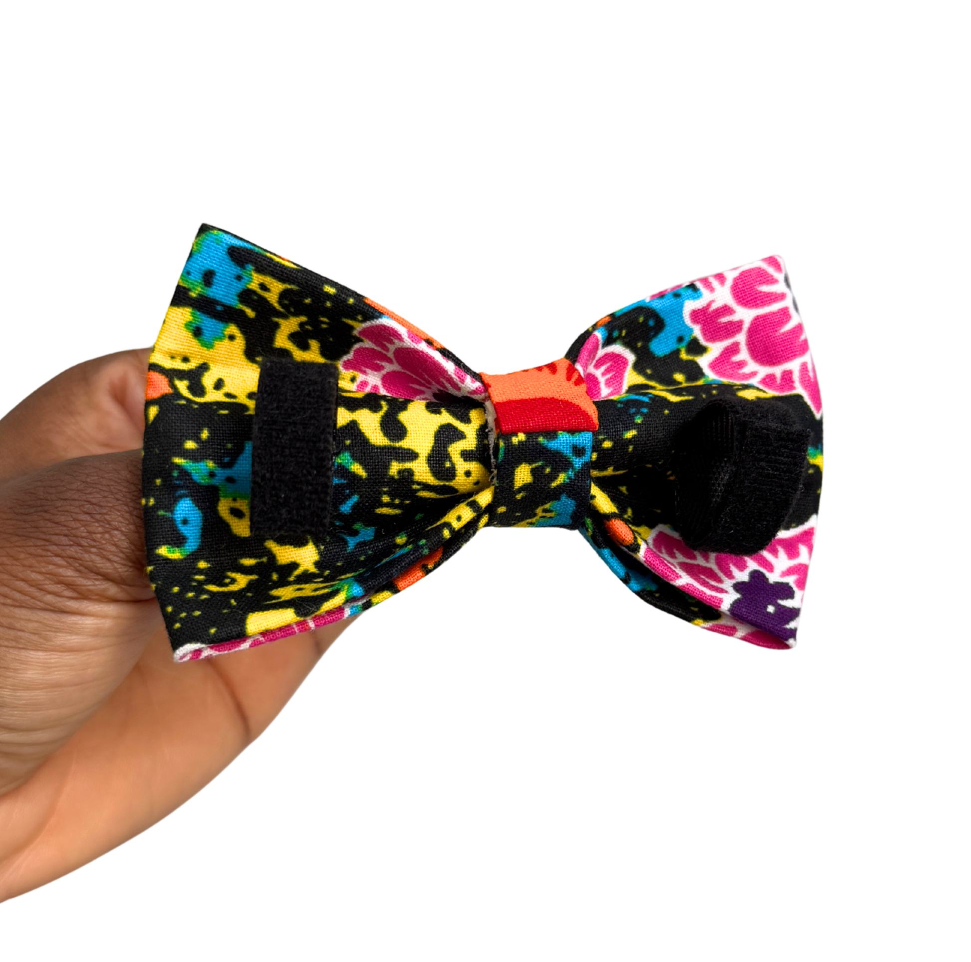ZITA pink and orange floral African print dog and cat bow tie by Bhooki, handmade in the UK