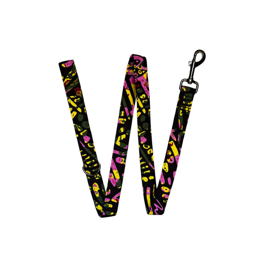 ABIKE black, pink and yellow African print dog lead by Bhooki, handmade in the UK