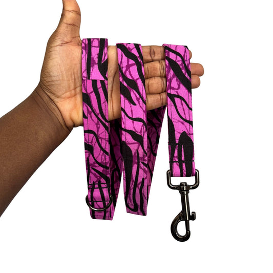 ESE pink striped African print dog lead by Bhooki, handmade in the UK