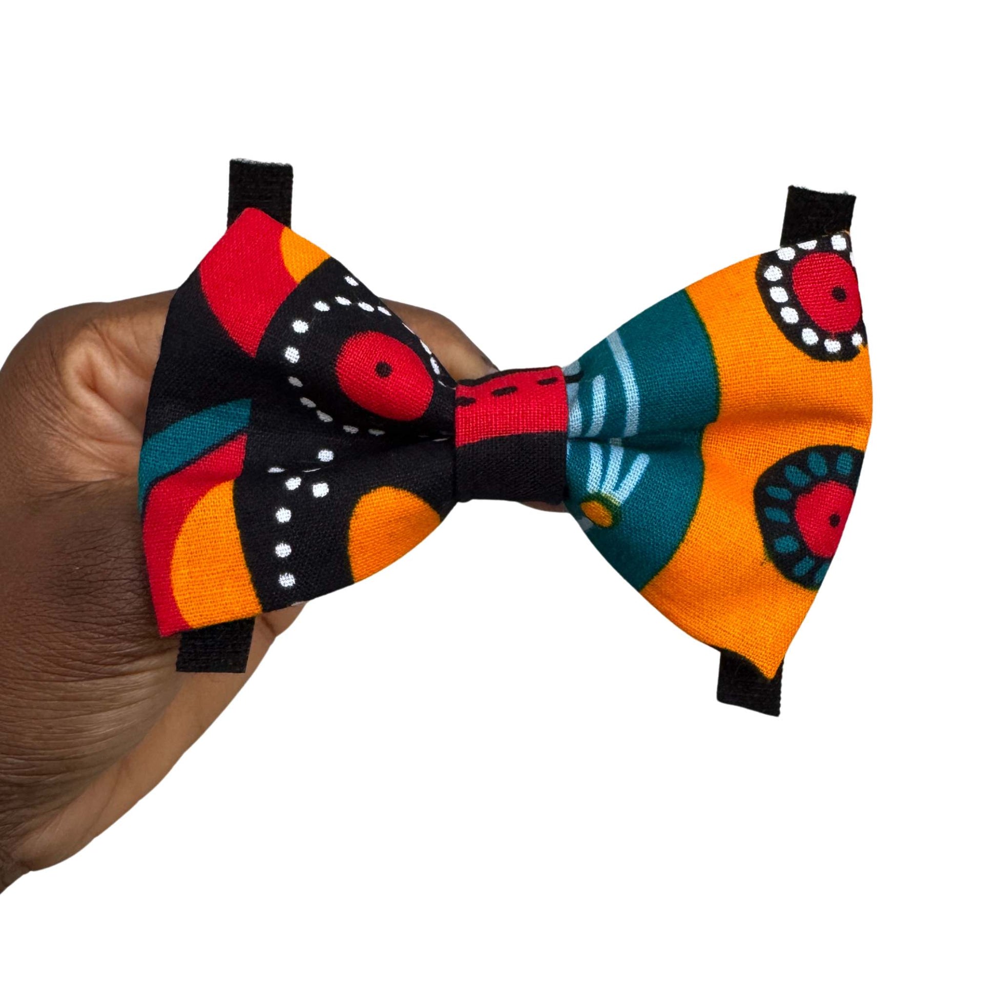 FENWA multicolour tribal African print dog and cat bow tie by Bhooki, handmade in the UK