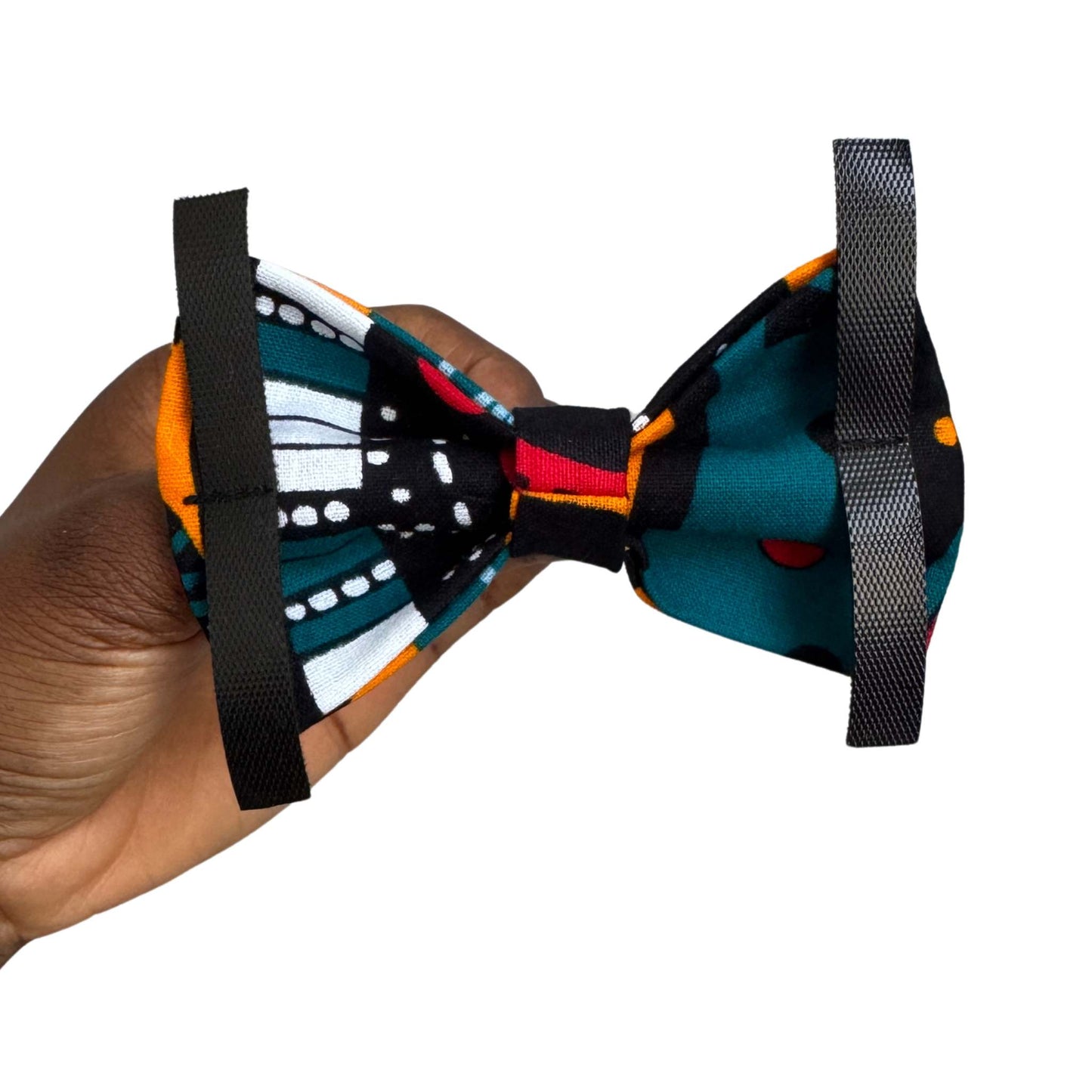 FENWA multicolour tribal African print dog and cat bow tie by Bhooki, handmade in the UK