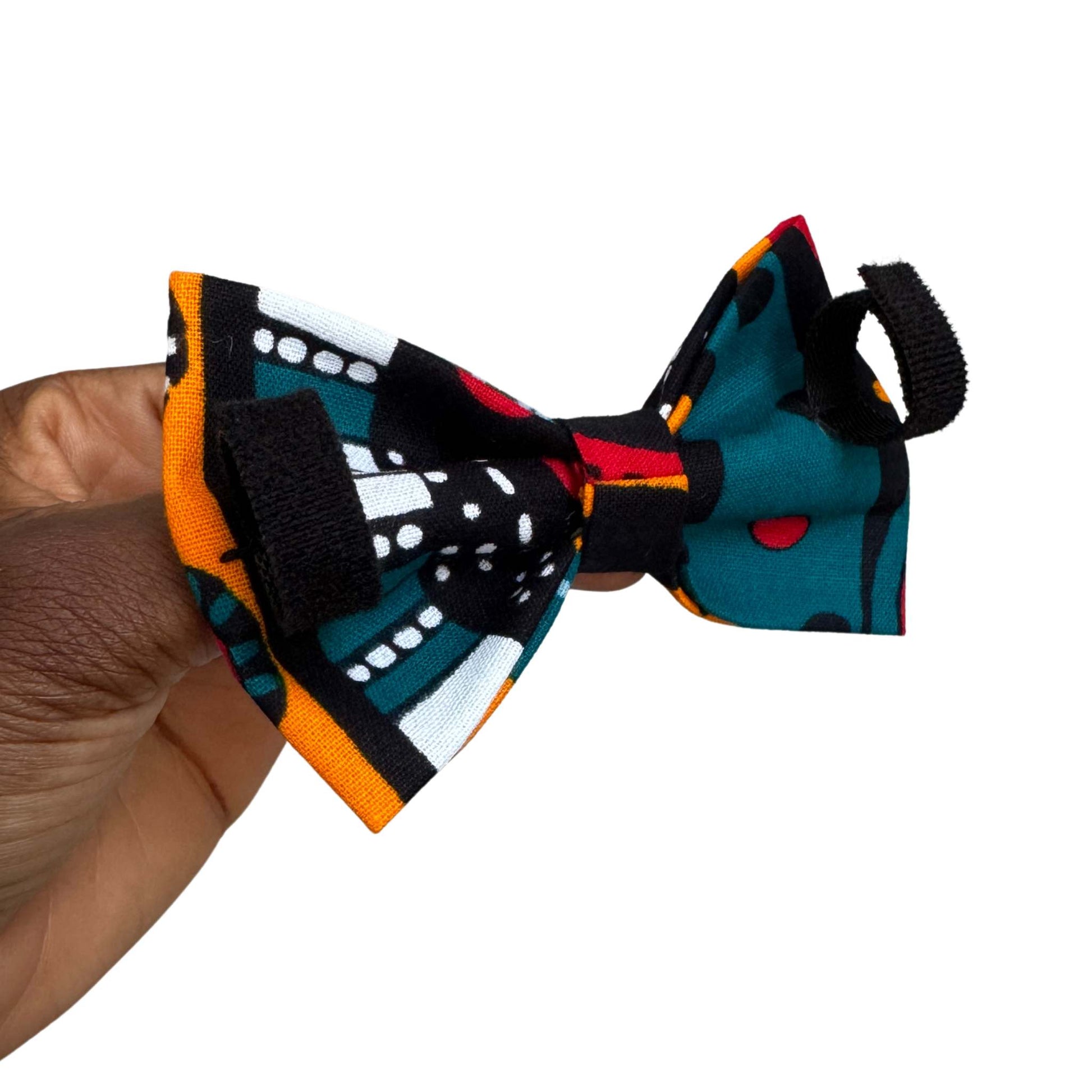 FENWA multicolour tribal African print dog and cat bow tie by Bhooki, handmade in the UK
