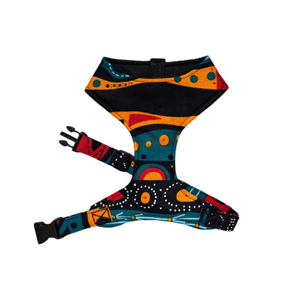 FENWA multicolour tribal African print dog harness by Bhooki, handmade in the UK