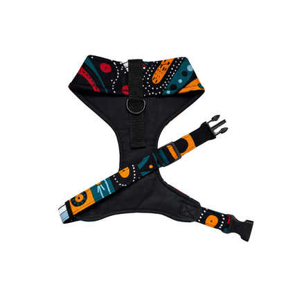 FENWA multicolour tribal African print dog harness by Bhooki, handmade in the UK