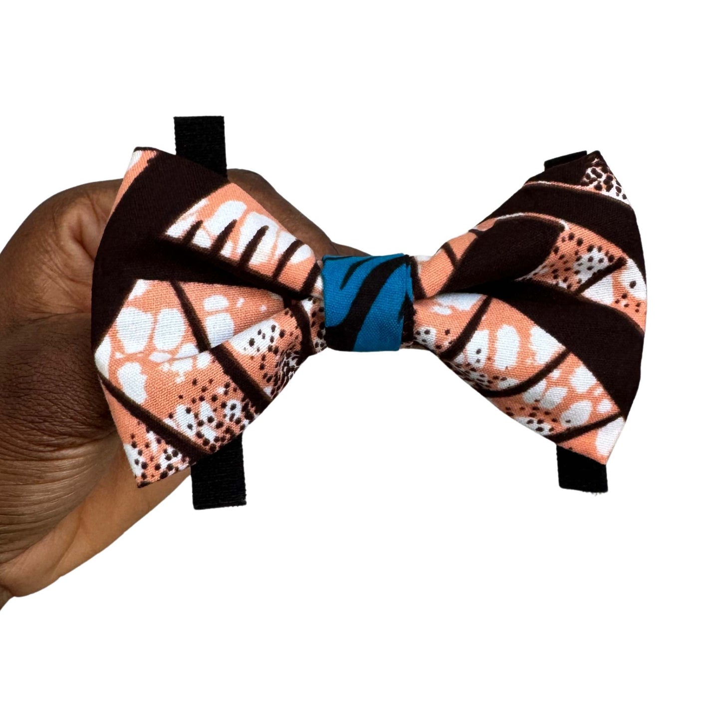 FIYIN peach and blue floral African print dog and cat bow tie by Bhooki, handmade in the UK