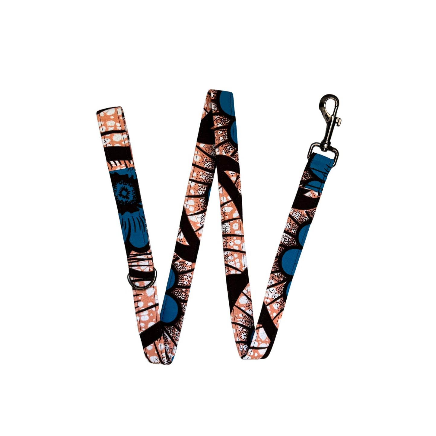 FIYIN peach and blue floral African print dog lead by Bhooki, handmade in the UK
