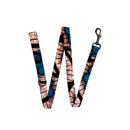 FIYIN peach and blue floral African print dog lead by Bhooki, handmade in the UK