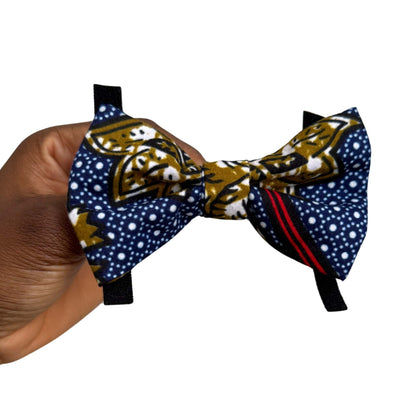 KIKI blue and red polka dot African print dog and cat bow tie by Bhooki, handmade in the UK