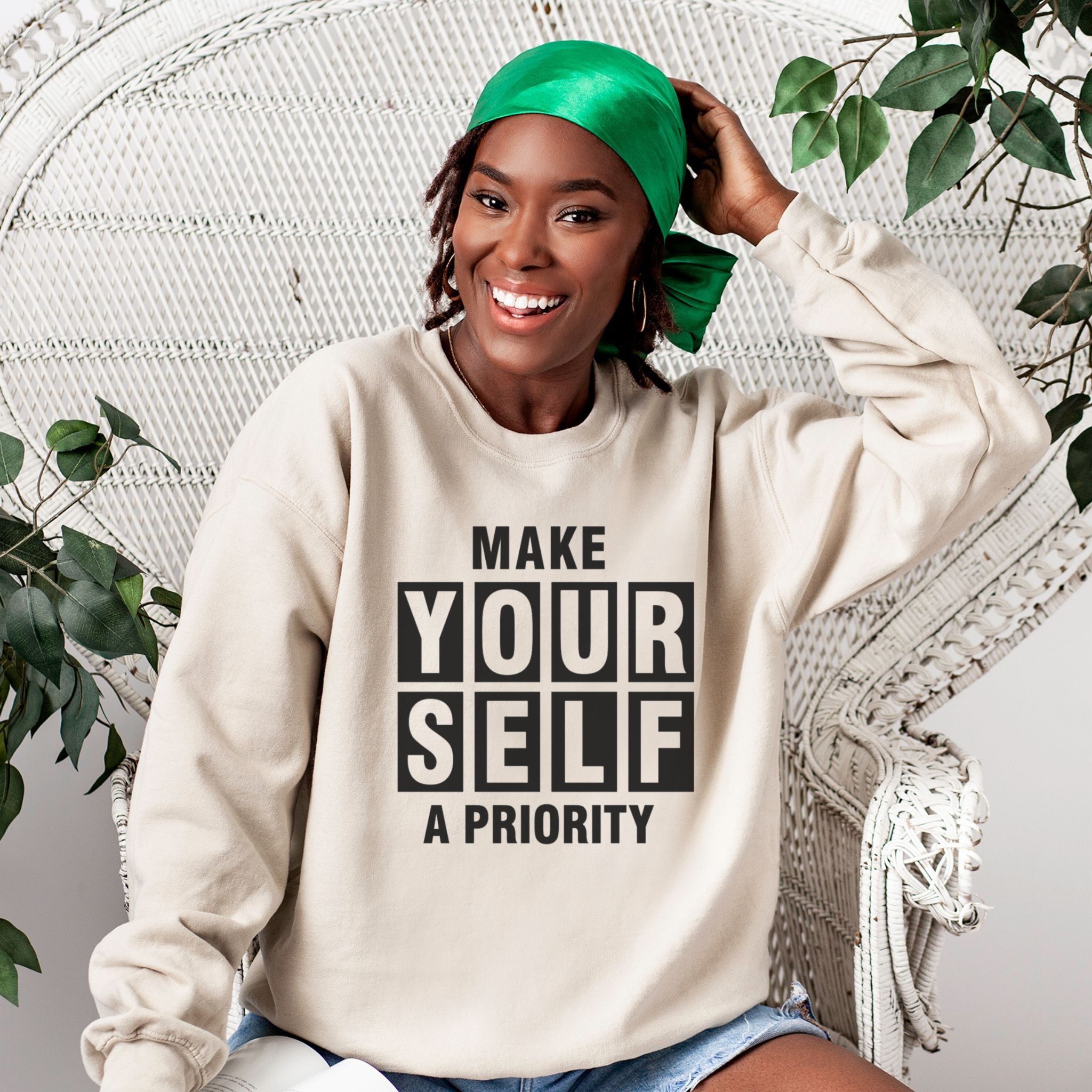 MAKE YOURSELF A PRIORITY Unisex Graphic Sweatshirt UK Bhooki