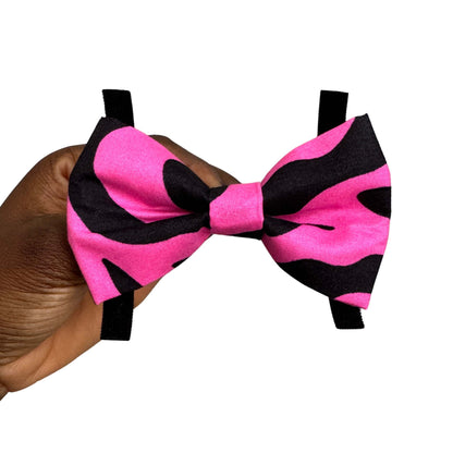 MOYIN pink and black striped African print dog and cat bow tie by Bhooki, handmade in the UK