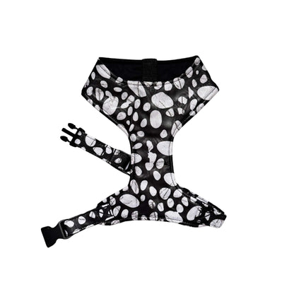 NAZOR black and white polka dot African print dog harness by Bhooki, handmade in the UK