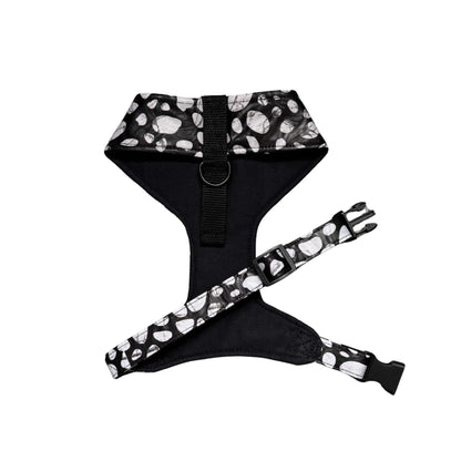 NAZOR black and white polka dot African print dog harness by Bhooki, handmade in the UK