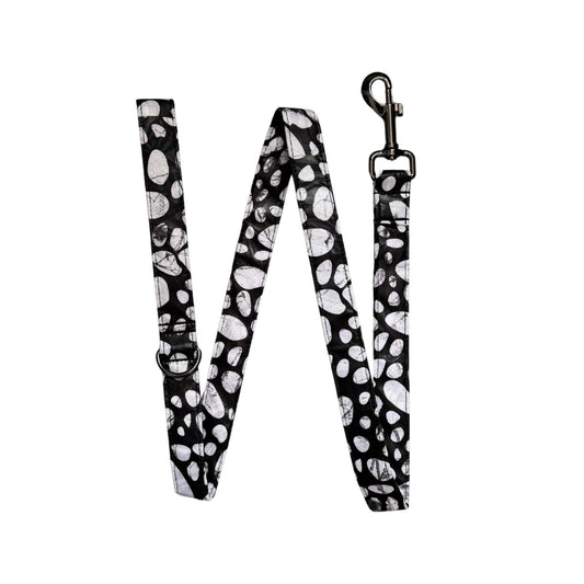 NAZOR black and white polka dot African print dog lead by Bhooki, handmade in the UK