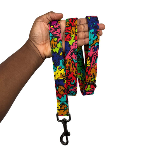SIMI rainbow abstract African print dog lead by Bhooki, handmade in the UK
