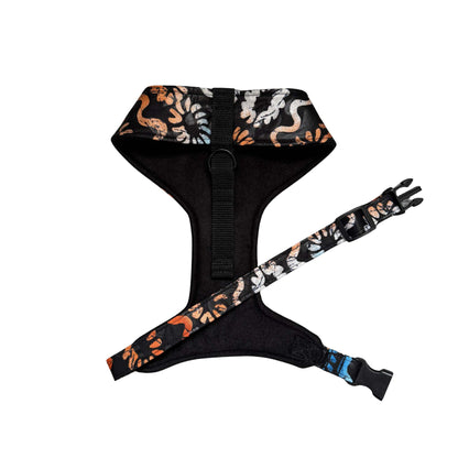 SUMBO black, blue and orange African print dog harness by Bhooki, handmade in the UK
