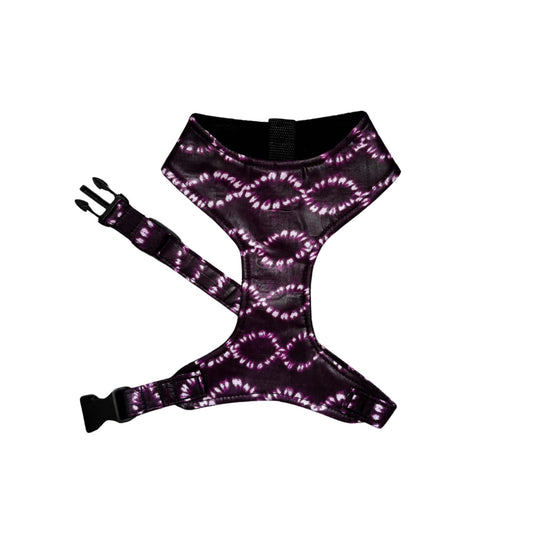 TAWA Purple Tie-Dye African print dog harness by Bhooki, handmade in the UK