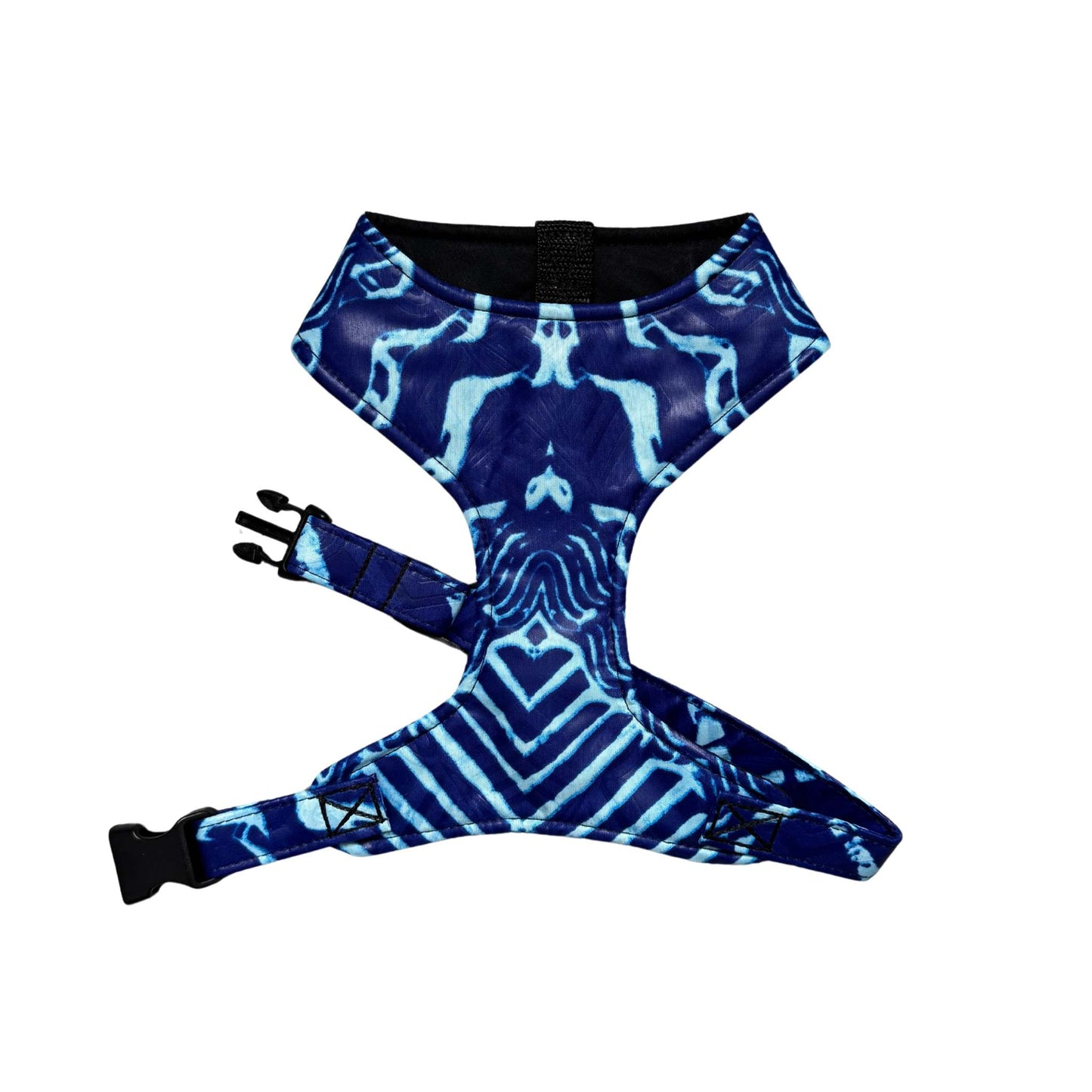 TOSIN blue tie-dye African print dog harness by Bhooki, handmade in the UK