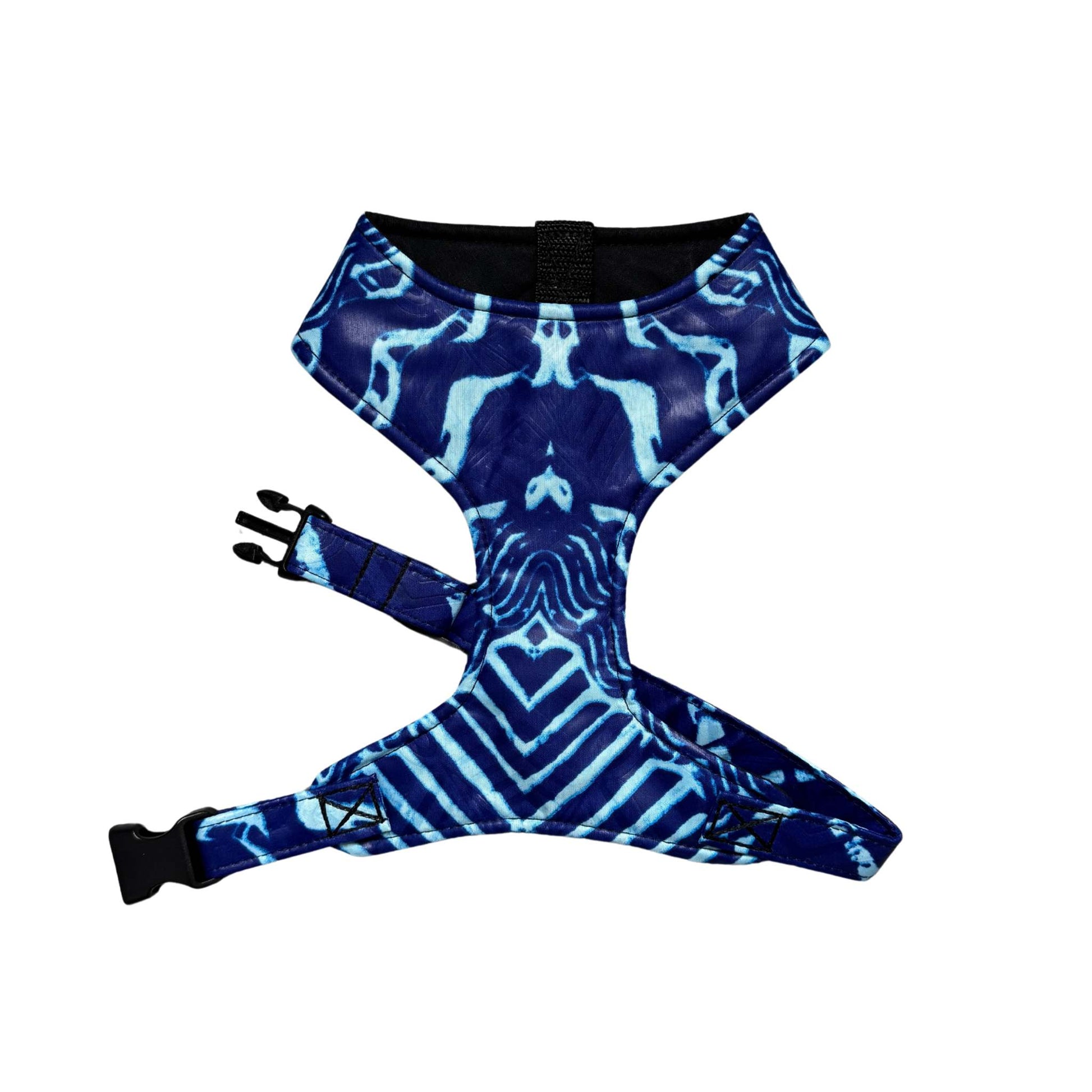 TOSIN blue tie-dye African print dog harness by Bhooki, handmade in the UK