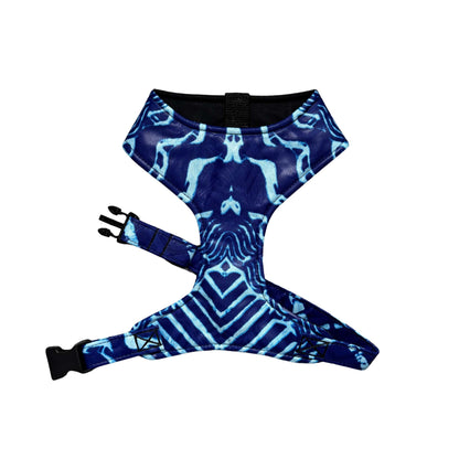 TOSIN blue tie-dye African print dog harness by Bhooki, handmade in the UK