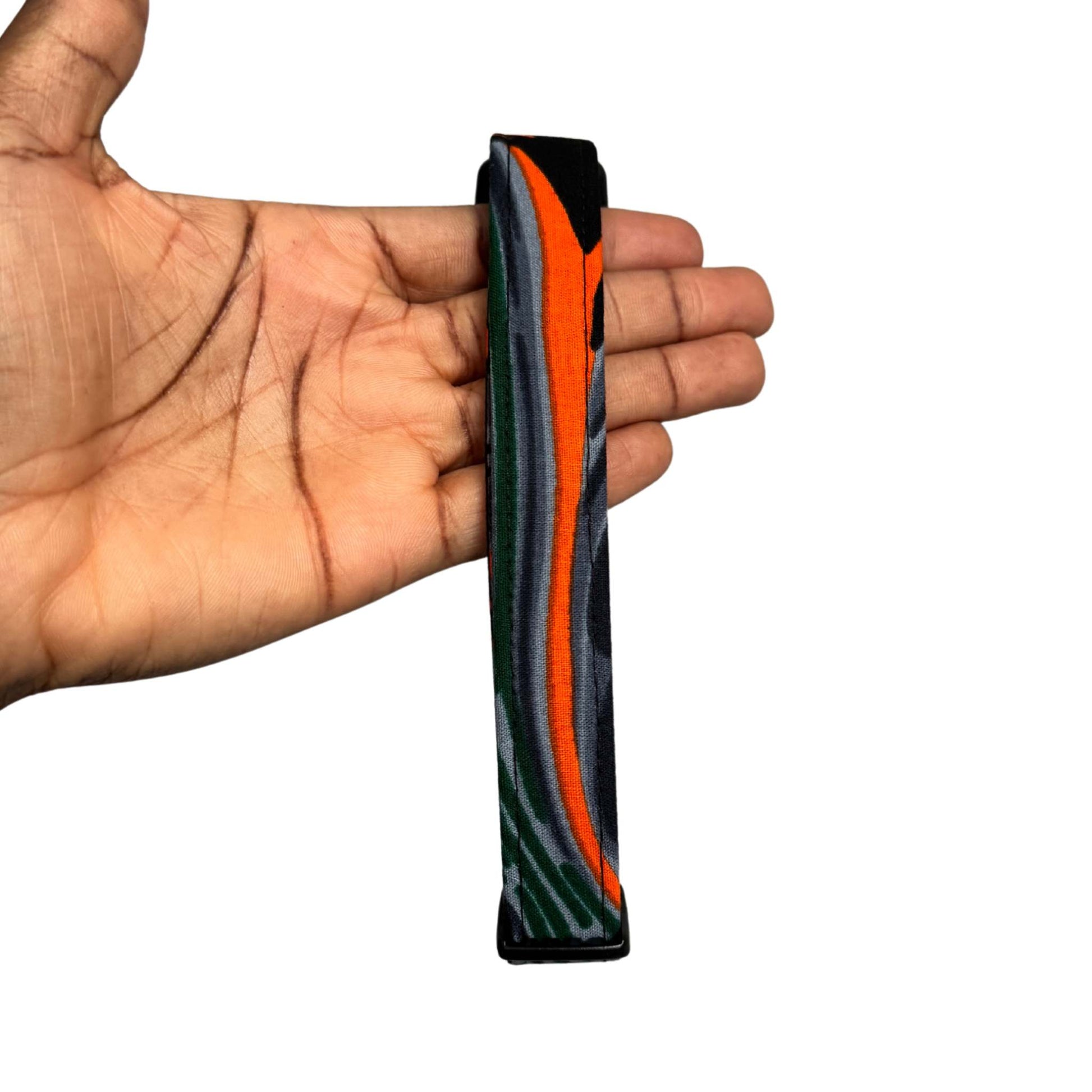 WONU grey, green and orange abstract African print dog collar by Bhooki, handmade in the UK