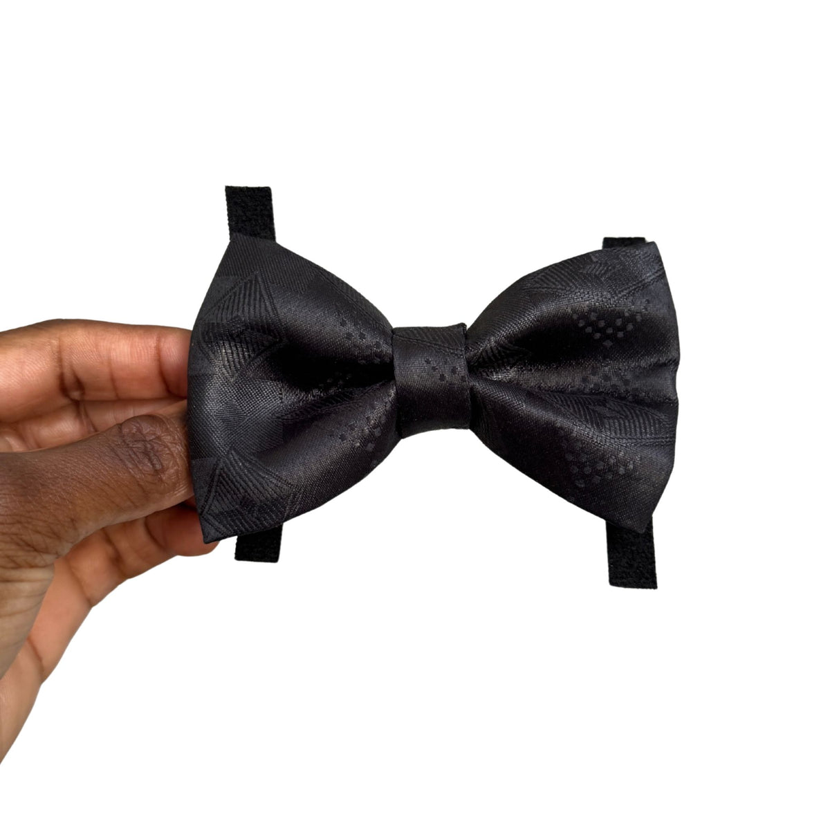 YINKA black embossed bow tie by Bhooki, handmade in the UK
