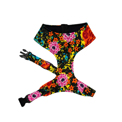 ZITA pink and orange floral African print dog harness by Bhooki, handmade in the UK