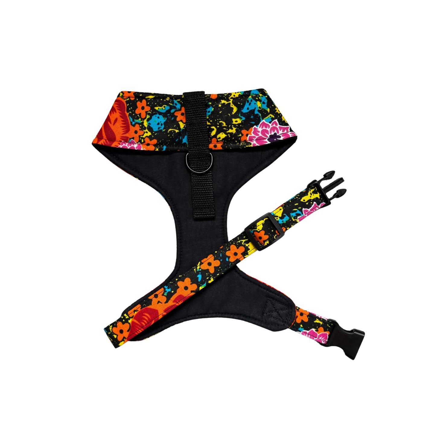 ZITA pink and orange floral African print dog harness by Bhooki, handmade in the UK