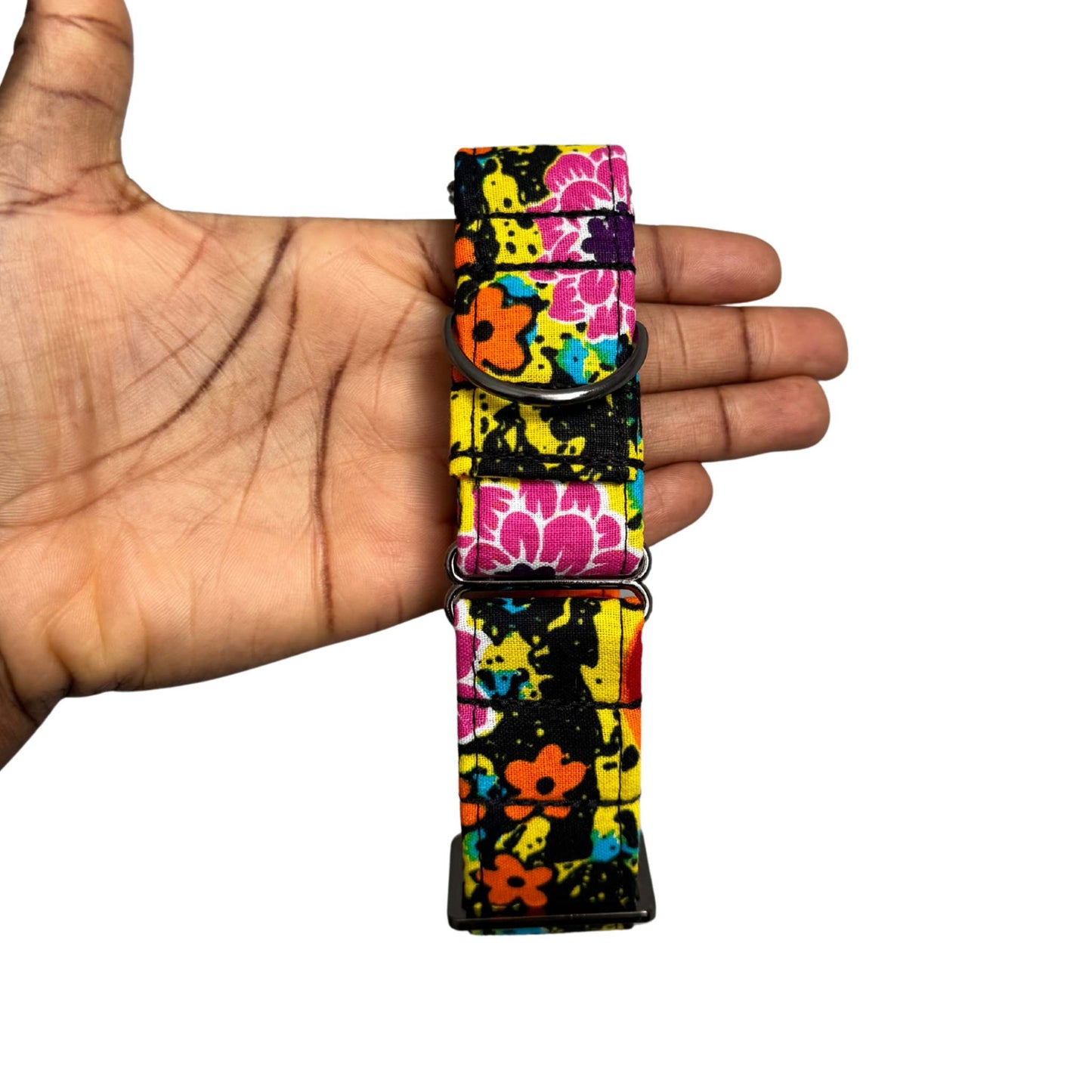 ZITA pink and orange floral African print martingale dog collar by Bhooki, handmade in the UK